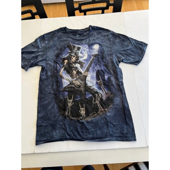 The Mountain Skeleton Play Dead playing Guitar Blue/black Tie Dye Goth Sz Large - Picture 2 of 8